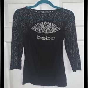 🍇 Bebe Black Peek-a-boo Top w Lace NWT S